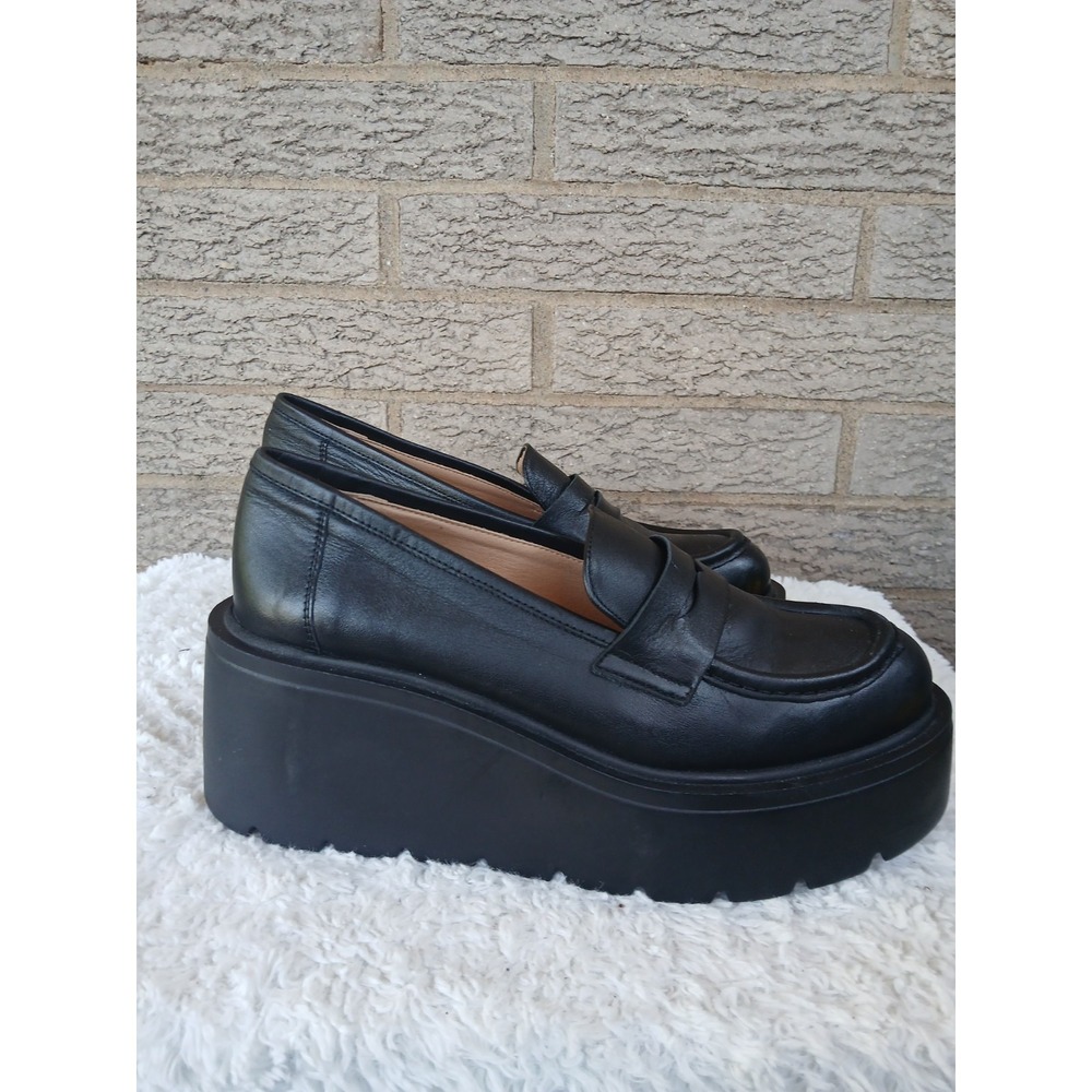 Anthropologie Maeve Black Leather Platform Penny Loafers Sz 40 Goth Grunge